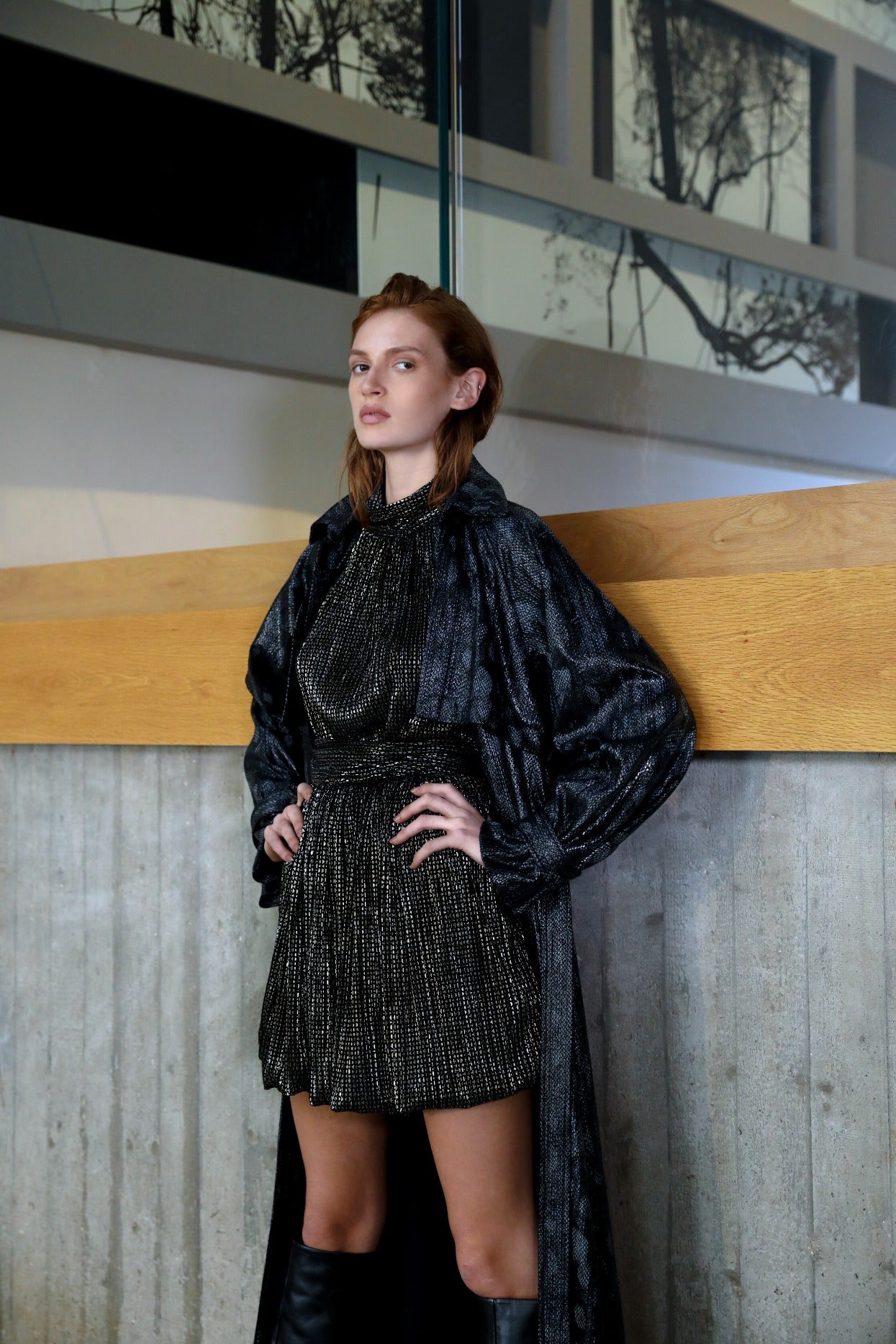 SABINA MUSAYEV - pleated_knit_with_foil_golden_black