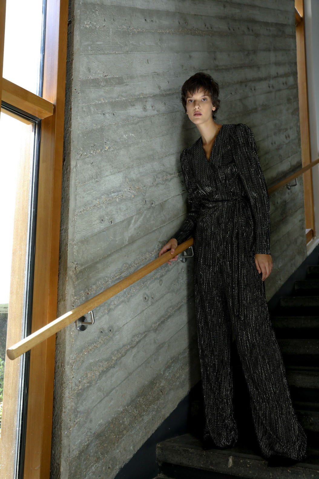SABINA MUSAYEV - pleated_knit_with_foil_golden_black