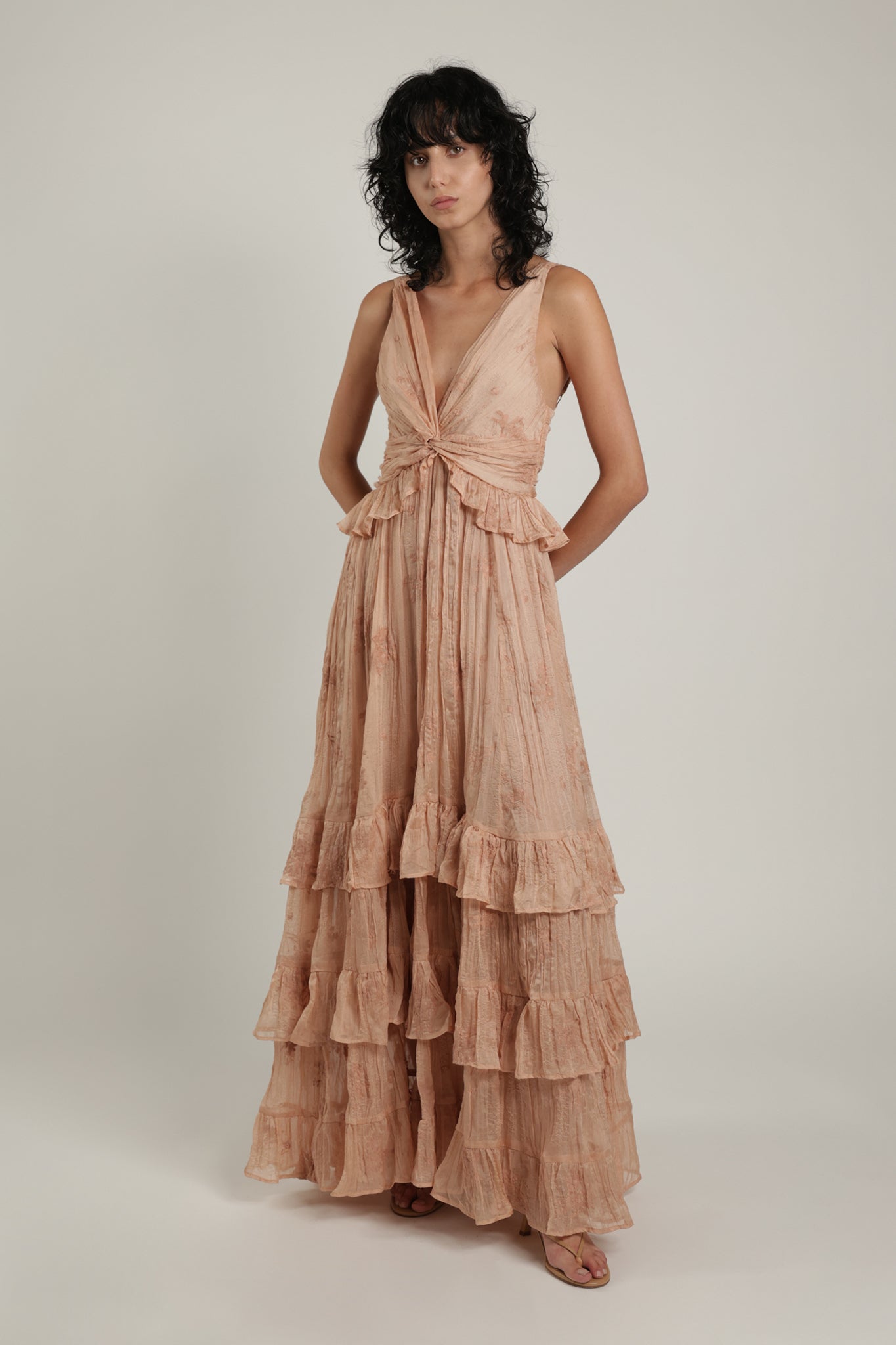 SABINA MUSAYEV - pleated_chiffon_w_emb_creame_latte_summer_24