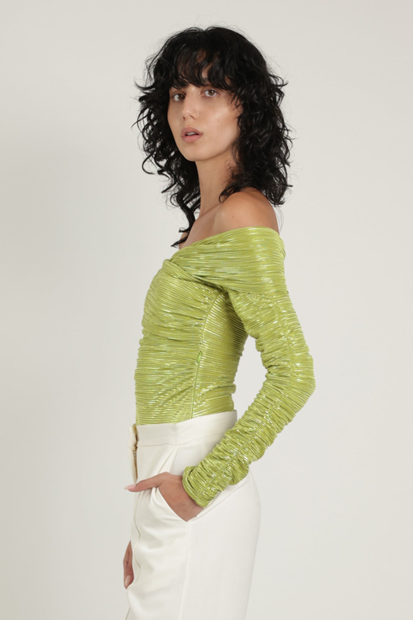 SABINA MUSAYEV - pleated_knit_w_foil_lime_green_summer_24