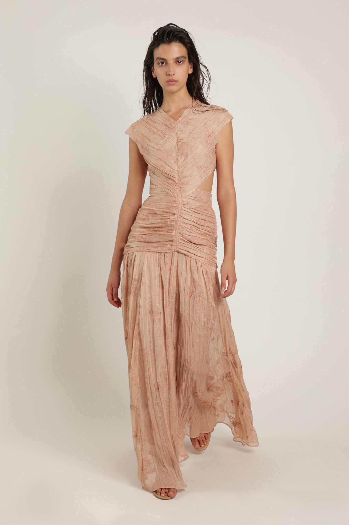 SABINA MUSAYEV - pleated_chiffon_w_emb_creame_latte_summer_24