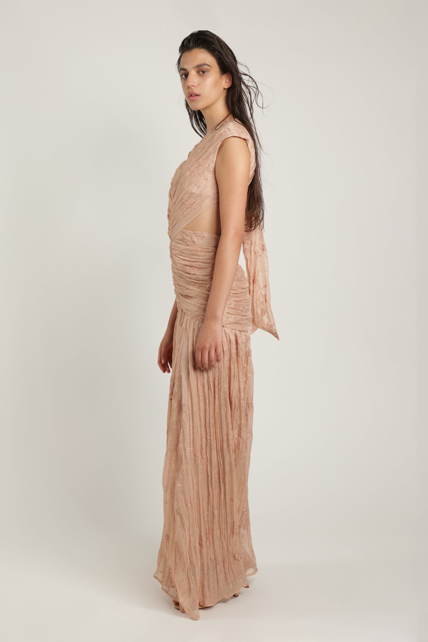 SABINA MUSAYEV - pleated_chiffon_w_emb_creame_latte_summer_24
