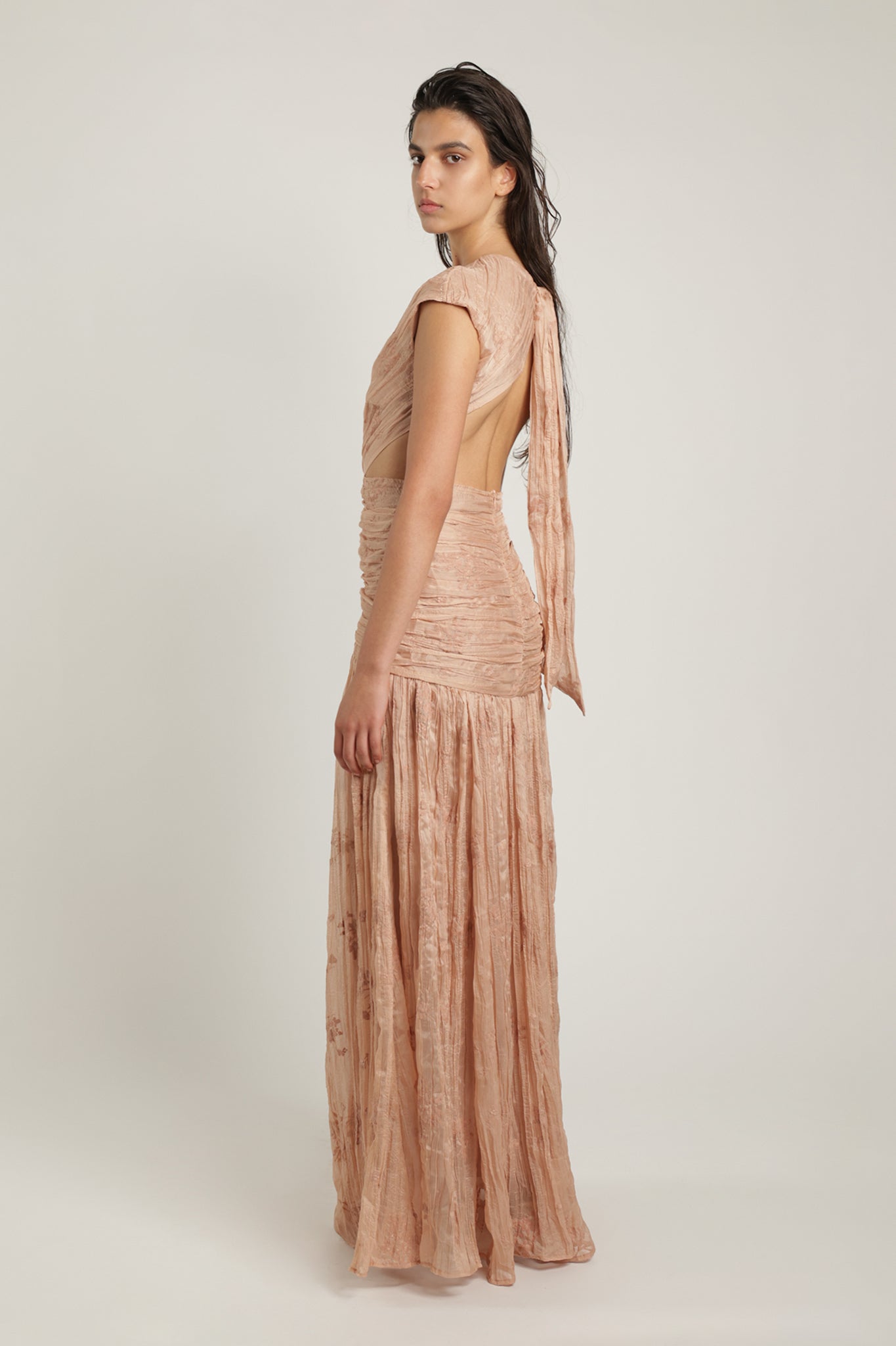 SABINA MUSAYEV - pleated_chiffon_w_emb_creame_latte_summer_24