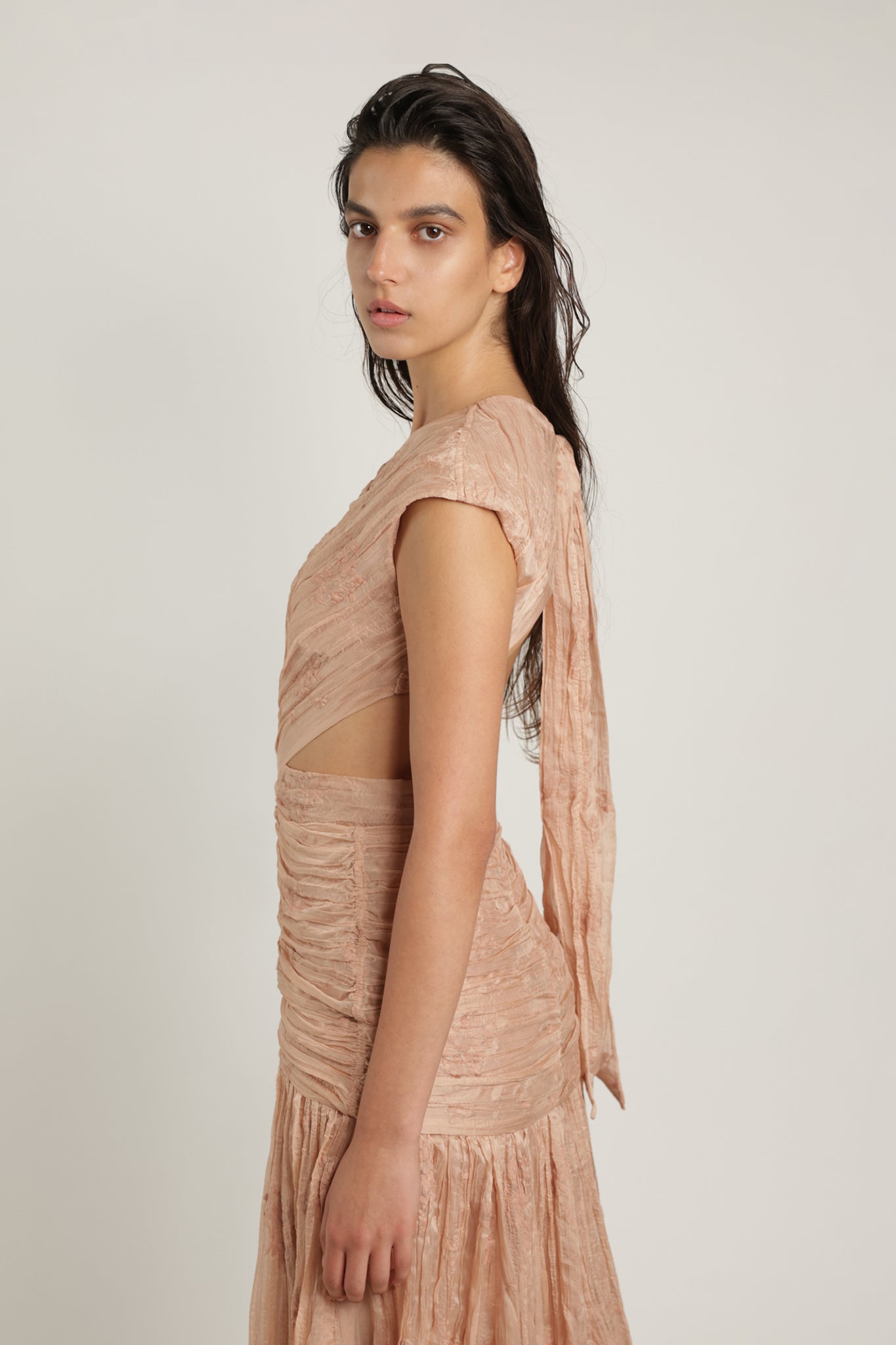 SABINA MUSAYEV - pleated_chiffon_w_emb_creame_latte_summer_24