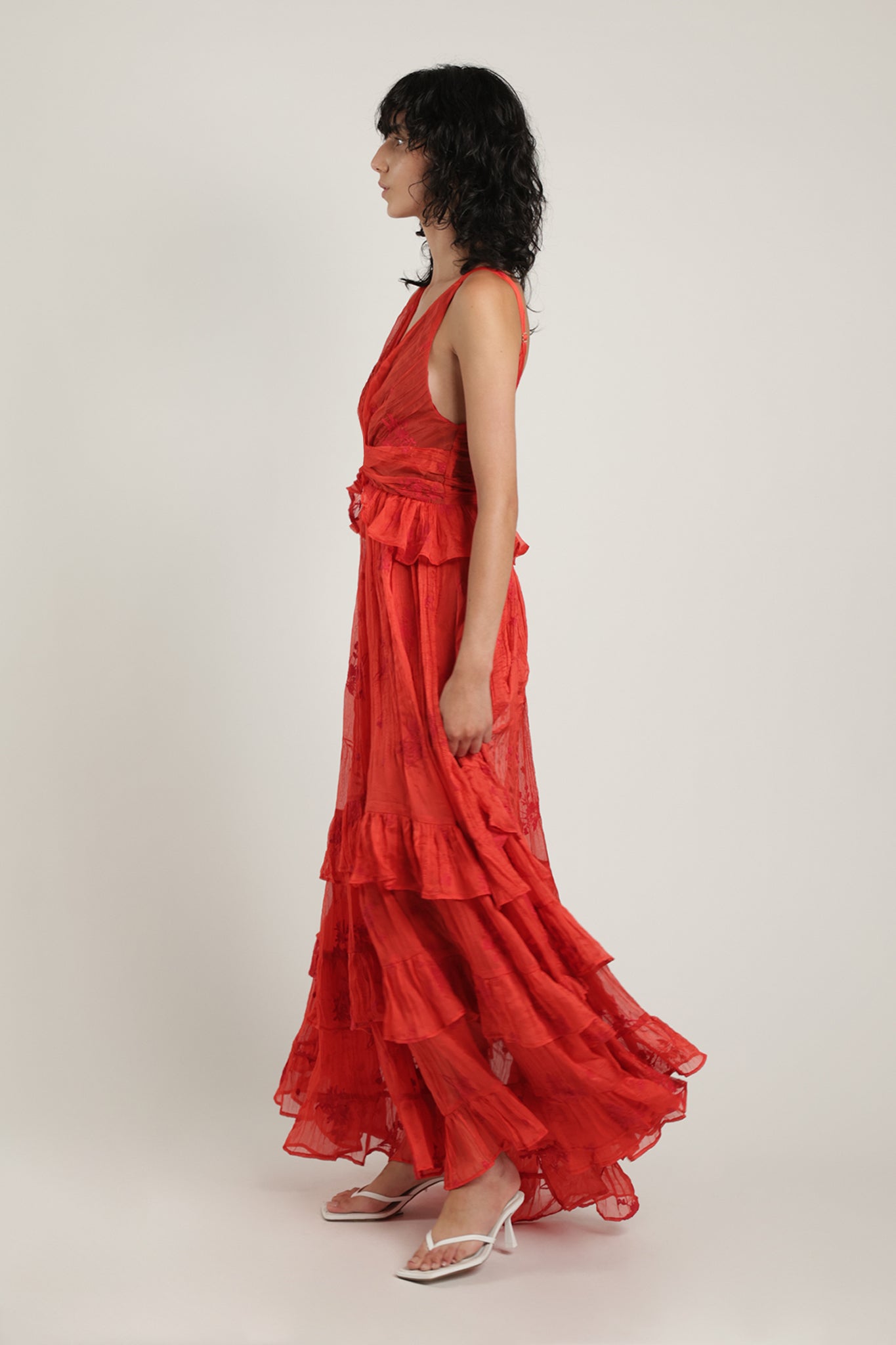 SABINA MUSAYEV - pleated_chiffon_w_emb_poppy_red_summer_24