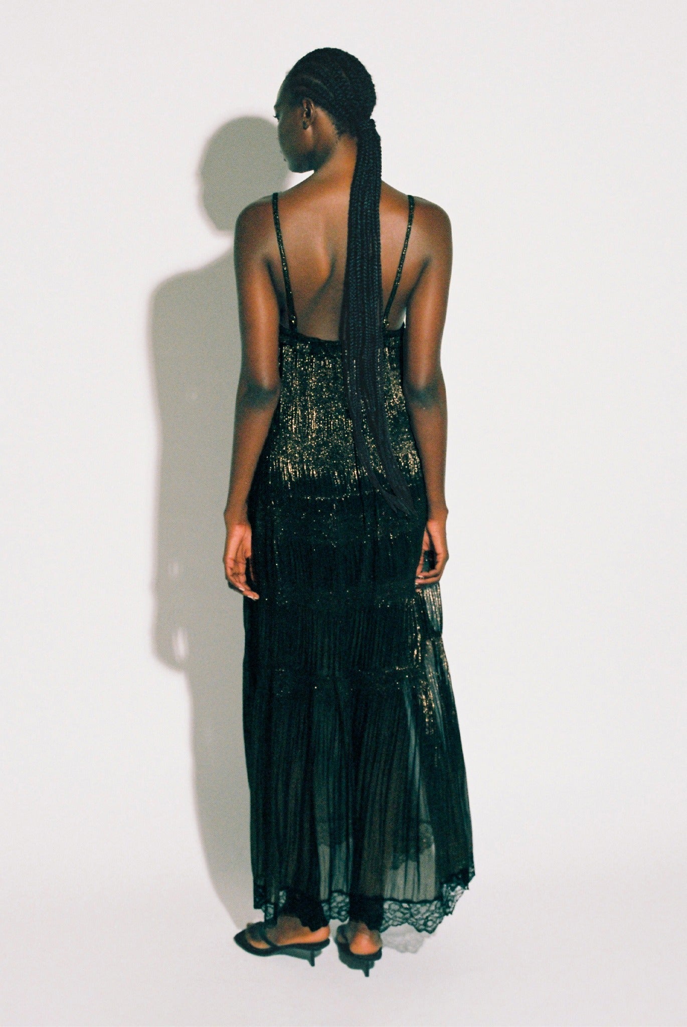 SABINA MUSAYEV - pleated_chiffon_w_foil_black_bronze_pre_fall_25_26