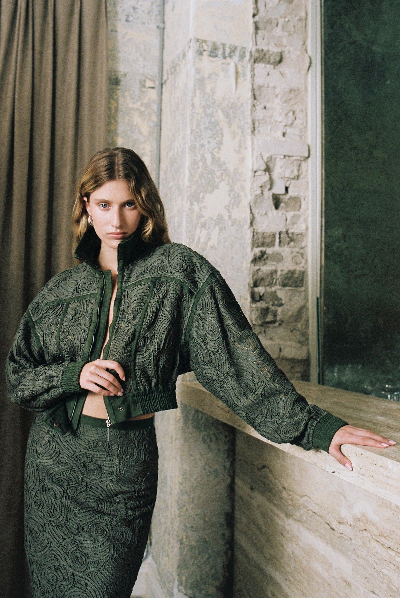 SABINA MUSAYEV - brushed_denim_w._ribbon_mesh_olive_green_fw_25_26