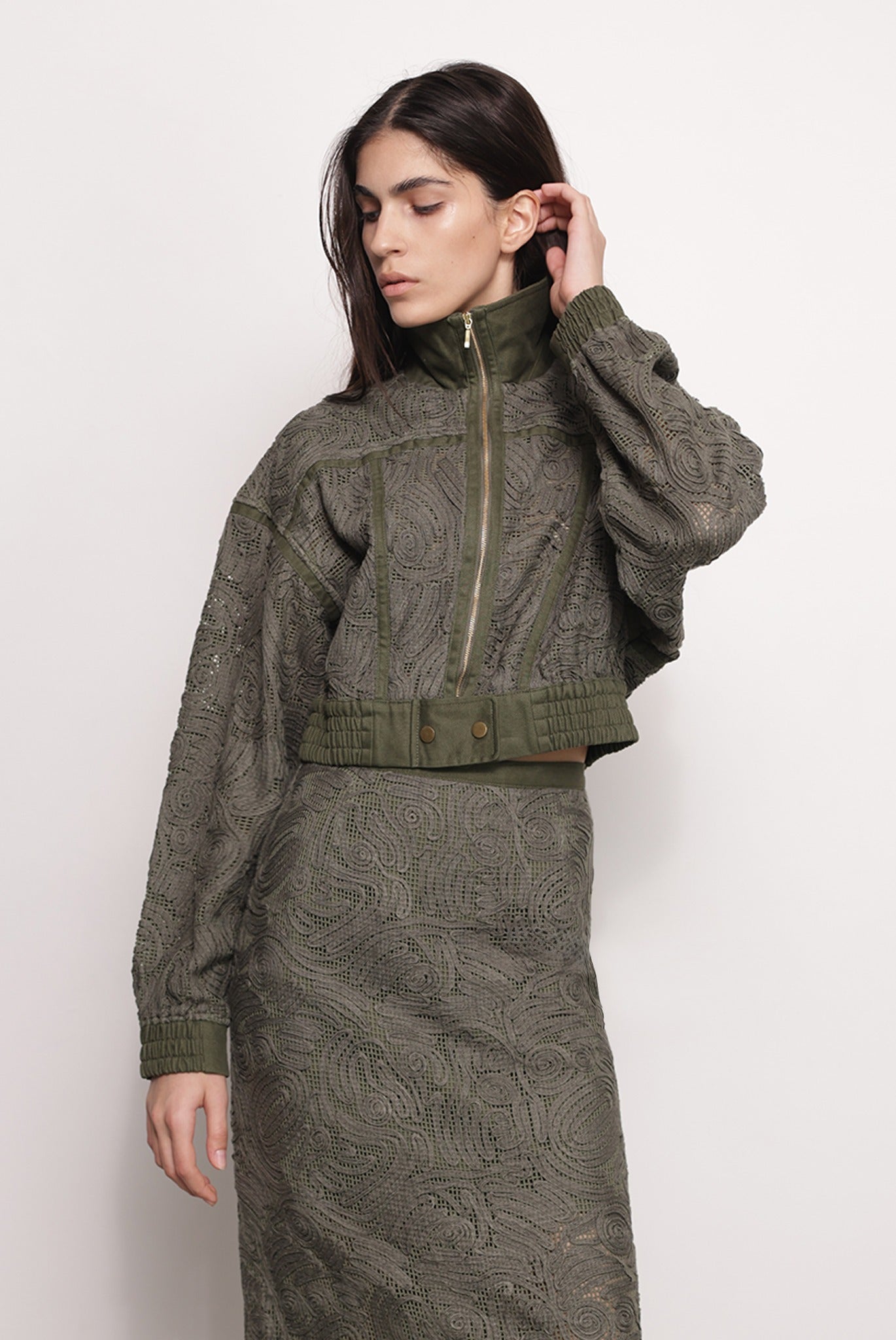 SABINA MUSAYEV - brushed_denim_w._ribbon_mesh_olive_green_fw_25_26