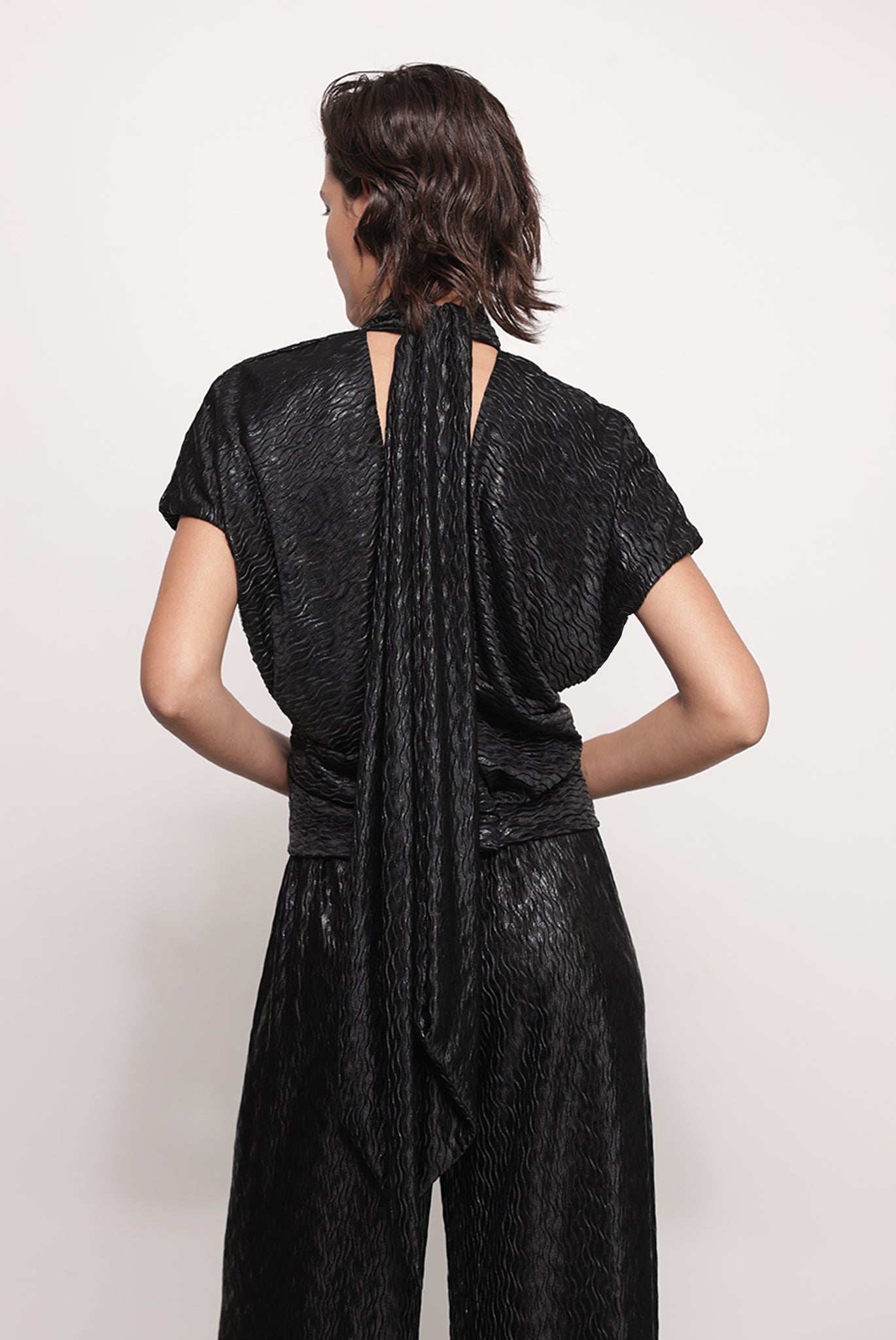 SABINA MUSAYEV - pleated_knit_w._foil_black_fw_25_26