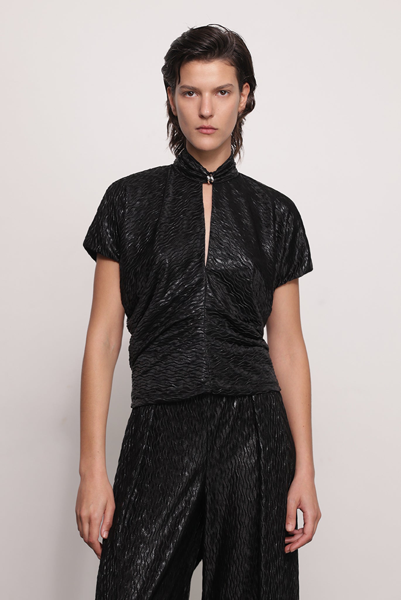 SABINA MUSAYEV - pleated_knit_w._foil_black_fw_25_26
