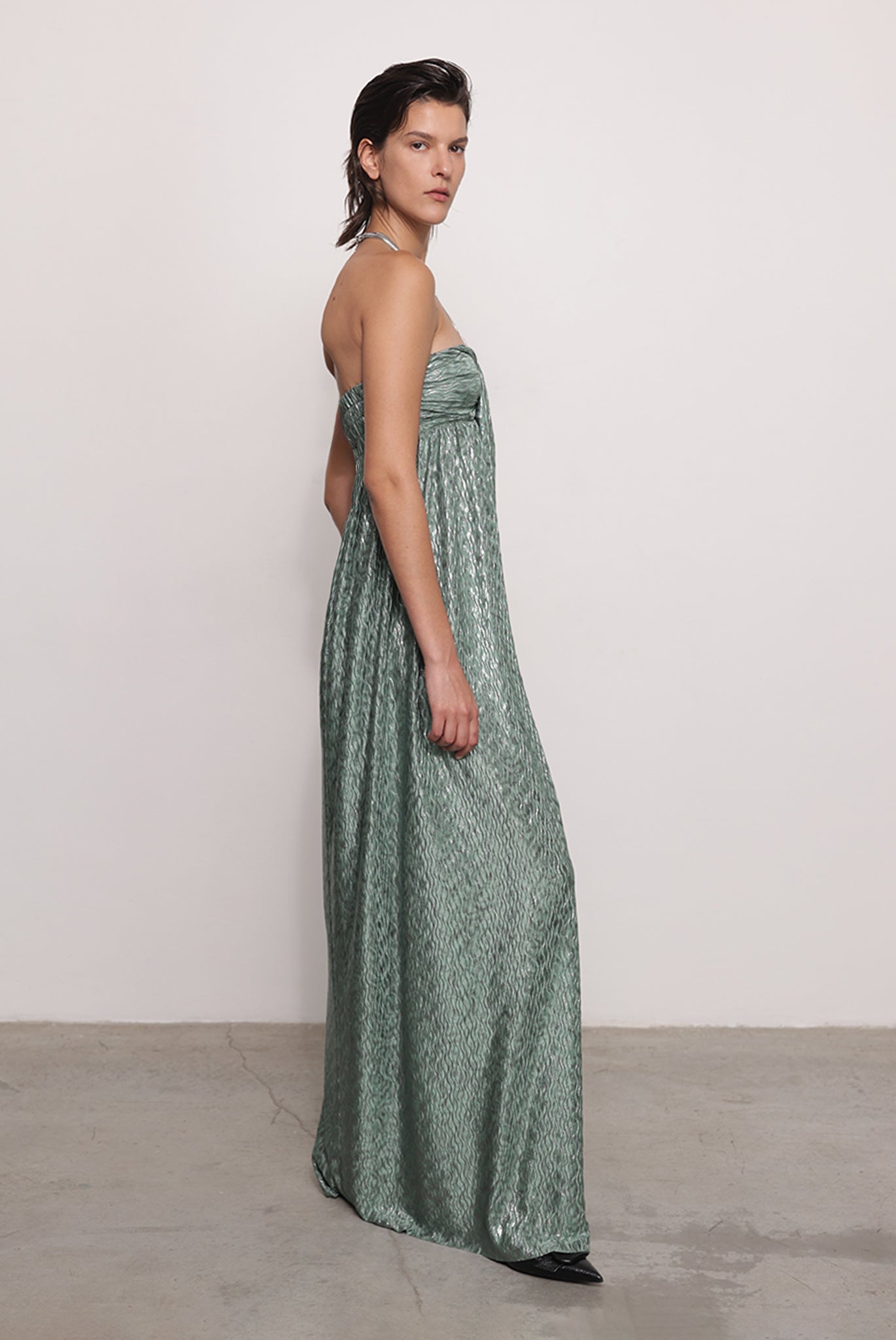 SABINA MUSAYEV - pleated_knit_w._foil_smoked_sage_fw_25_26