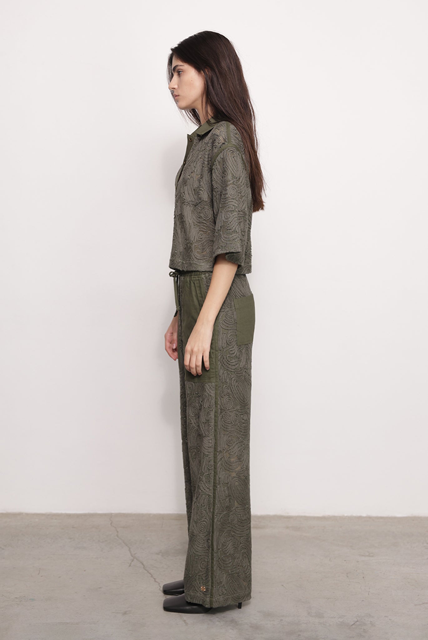 SABINA MUSAYEV - brushed_denim_w._ribbon_mesh_olive_green_fw_25_26