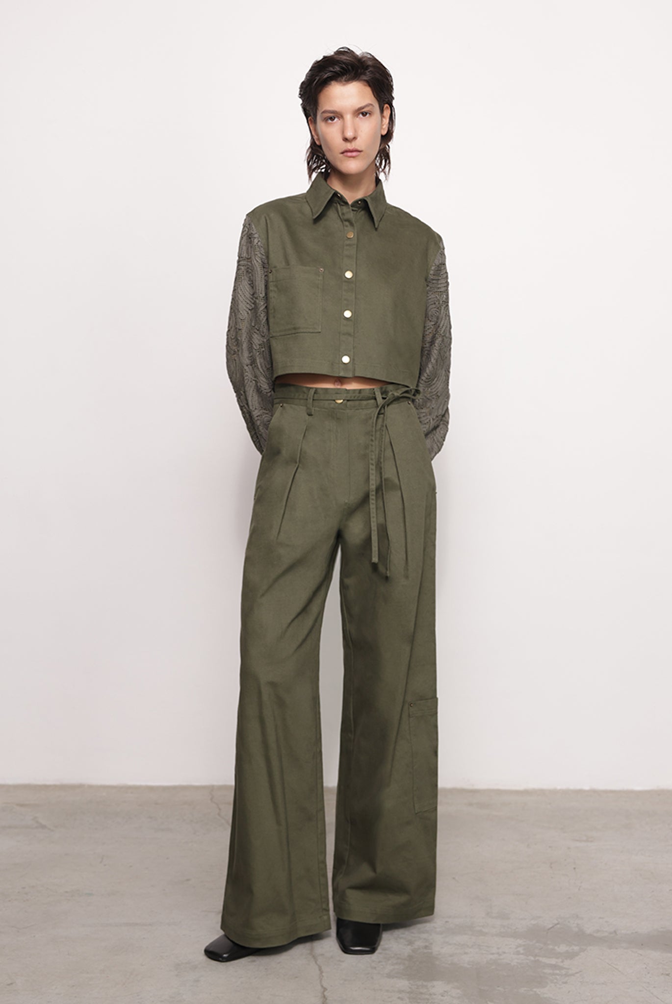 SABINA MUSAYEV - brushed_denim_w._ribbon_mesh_olive_green_fw_25_26