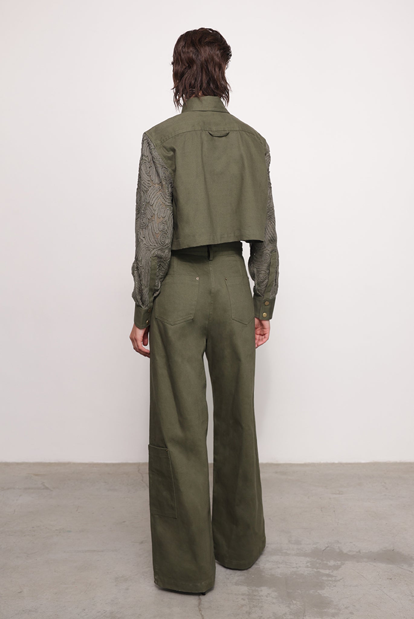 SABINA MUSAYEV - brushed_denim_w._ribbon_mesh_olive_green_fw_25_26