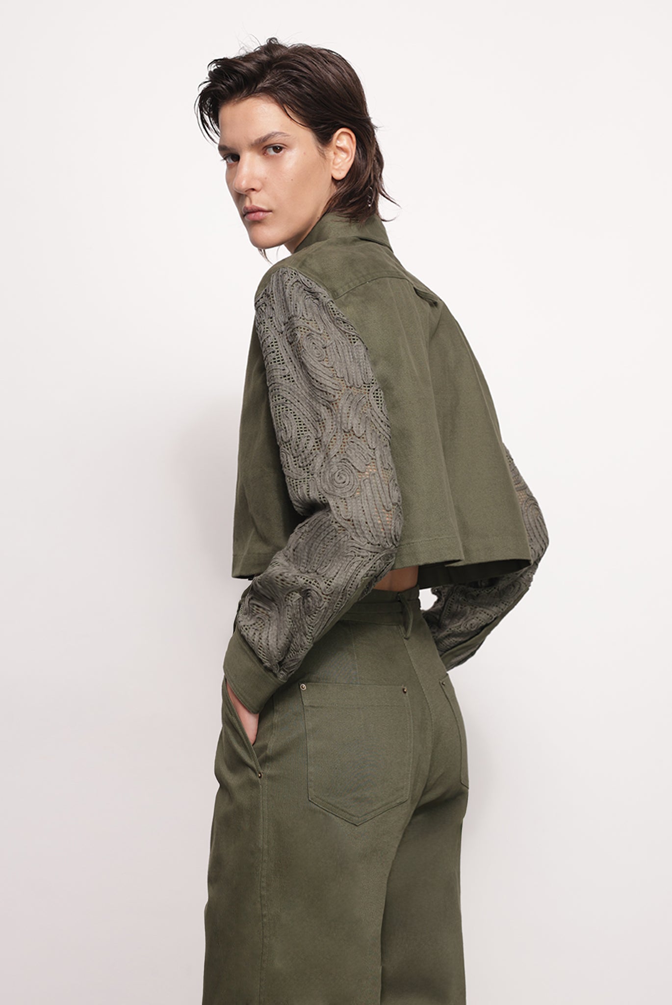 SABINA MUSAYEV - brushed_denim_w._ribbon_mesh_olive_green_fw_25_26