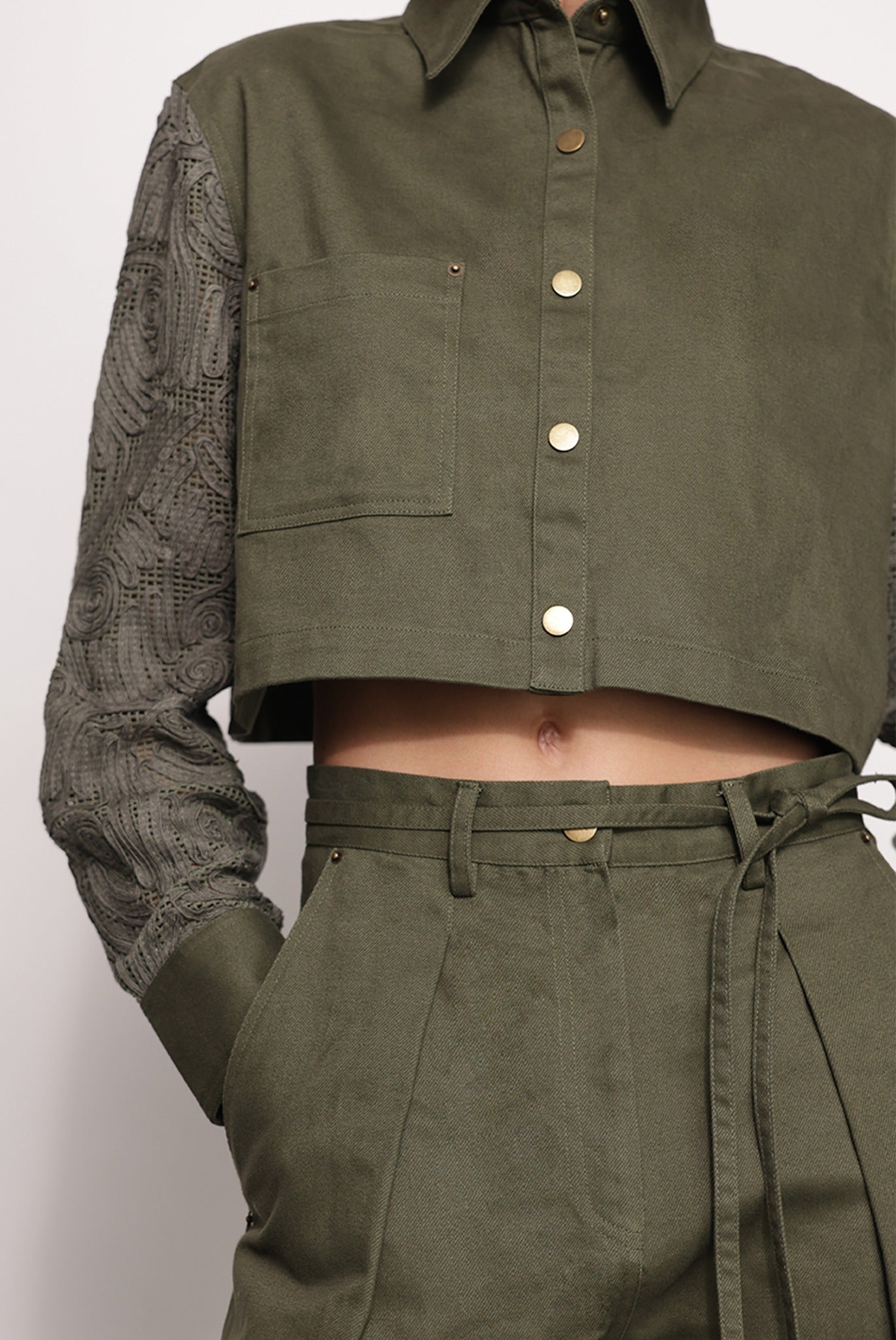 SABINA MUSAYEV - brushed_denim_w._ribbon_mesh_olive_green_fw_25_26