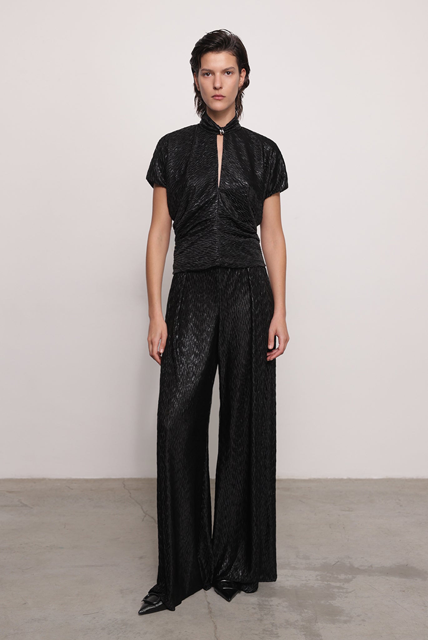 SABINA MUSAYEV - pleated_knit_w._foil_black_fw_25_26