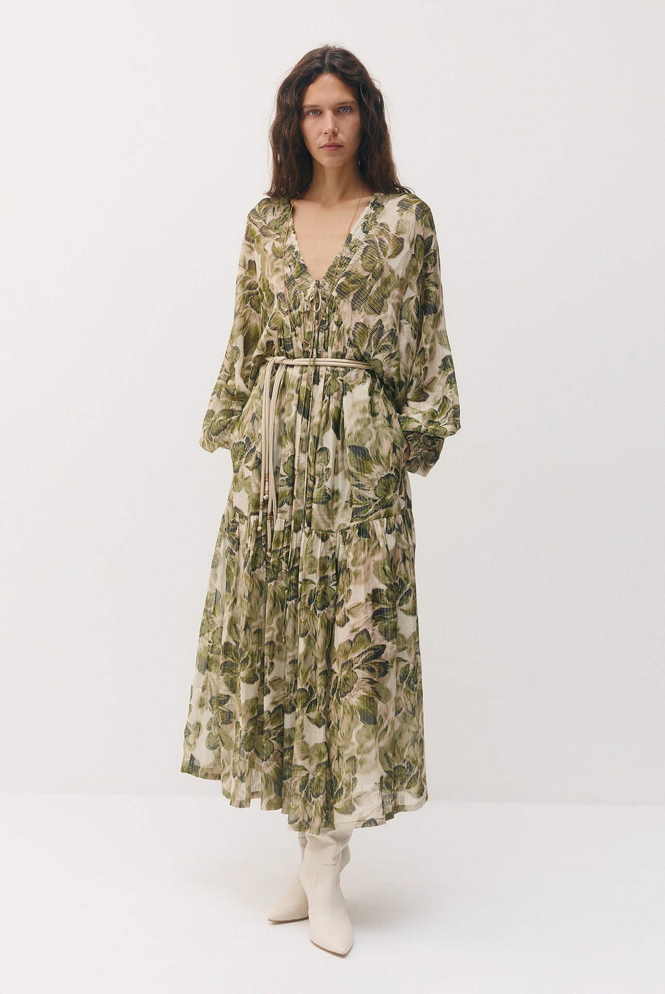 SABINA MUSAYEV - silk_blend_printed_chiffon_golden_olive_fw_26_27