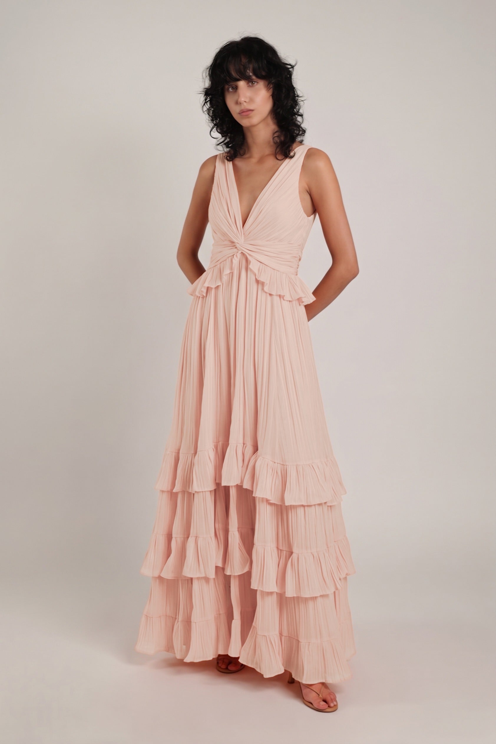 SABINA MUSAYEV - pleated_chiffon_w_emb_peach_summer_24