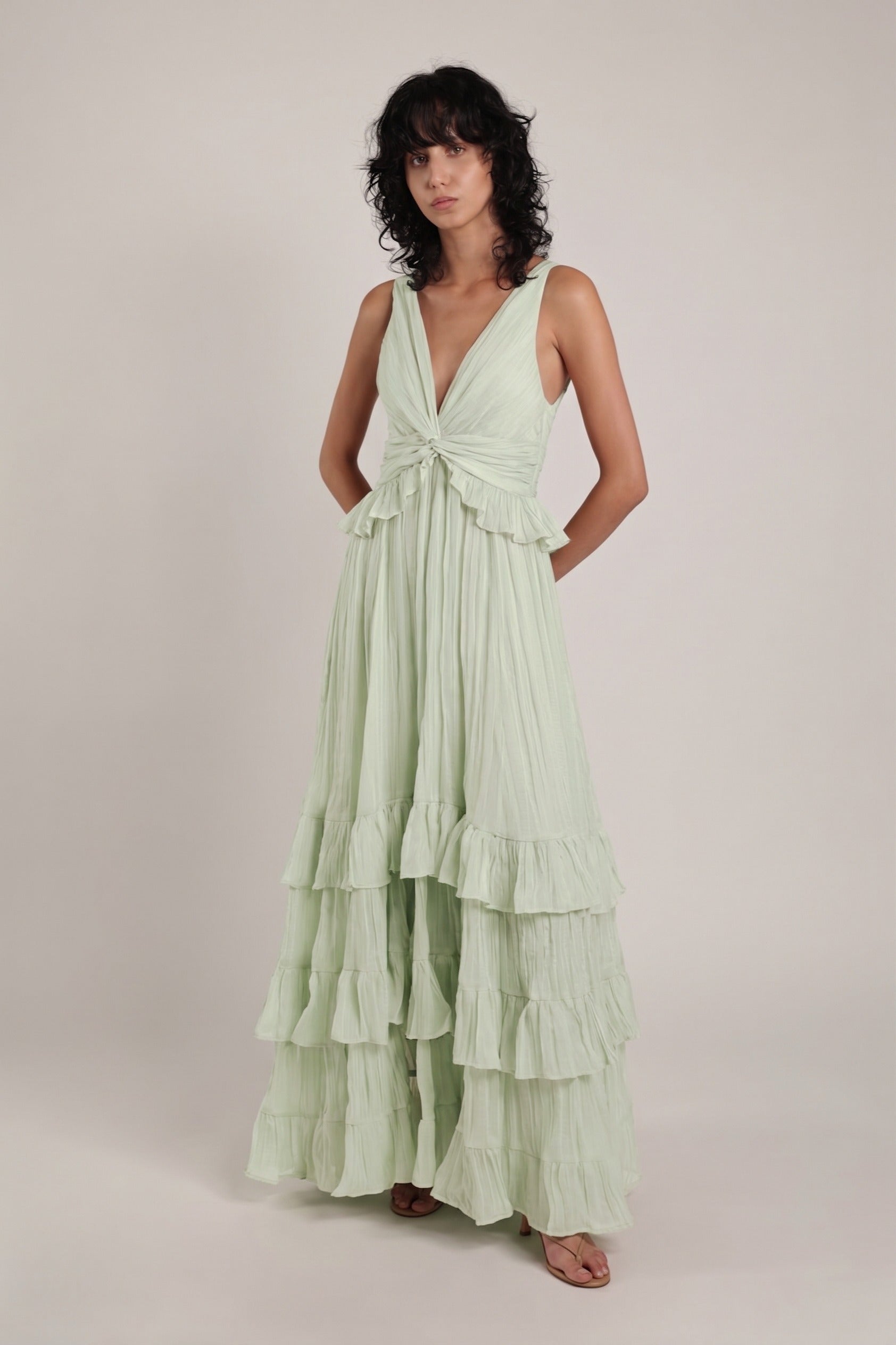 SABINA MUSAYEV - pleated_chiffon_w_emb_aloe_vera_summer_24